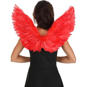 Fun Costumes Adult Feathered Devil Angel Wings Costume Accessory, Red Feather Wings for Men’s & Women’s Cosplay Party ST(Standard)