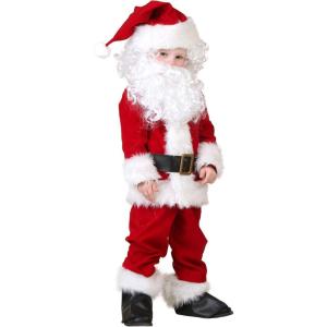 Fun Costumes Toddler Deluxe Santa Claus Costume, Festive Fur Trimmed Santa Christmas Outfit with Hat, Gloves, Shoe Covers