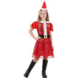 Girl’s Christmas Santa Costume Dress | Festive Holiday Outfit | Sequin Details, Snowflake Skirt, Santa Hat