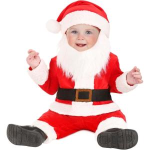 Infant Santa Costume – Plush Jacket, Pants, Hat with Beard, and Foot Covers