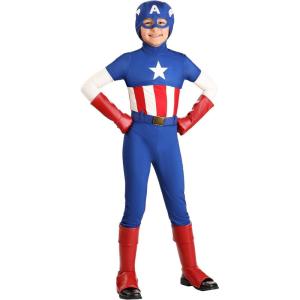 Jazwares Boy’s Premium Marvel Captain America Costume – Classic Cap Suit with Cowl, Gloves, and Boot Covers(Extra Small)