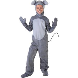 Mouse Costume for Children – Merry Mouse Jumpsuit with Bendable Tail, Mitts and Mock Turtle Neck/Grey Belly(Cute  Playful)