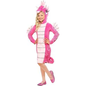 Seahorse Costume For Kids | Girls’ Animal Dress With Front Zipper, Sequin Accents, And Stuffed Hood And Tail