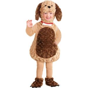 Toddler Puppy Costume | Super Soft Faux Fur Dog Bodysuit with Headpiece, Collar and Bone Bow For Animal Dress Up