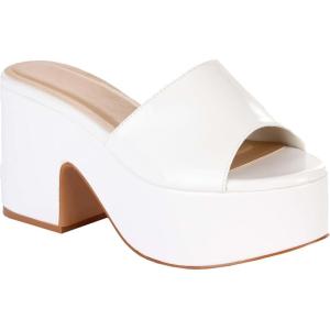 White Mule Disco Sandal Shoes for Women – Faux Patent Leather, 3.25-Inch Heel with Cushioned Soles(White)