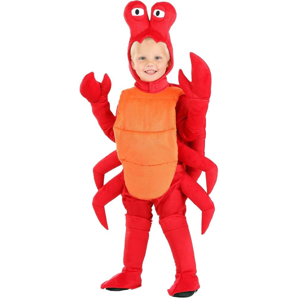 imageCrab Costume for Toddlers Crustacean Outfit with Jumpsuit Animal Hood Claw Gloves Shell and Boot Covers