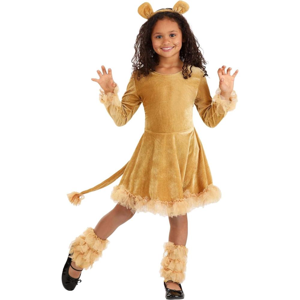 imageKids Adorable Lady Lion Costume  Jungle Cat Animal Dress with Headband Tail for Halloween or Dress Up Party