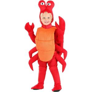 Crab Costume for Toddlers | Crustacean Outfit with Jumpsuit, Animal Hood, Claw Gloves, Shell, and Boot Covers