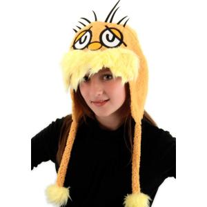 Dr. Seuss Lorax Costume Hoodie Hat for Adults & Kids – Polyester Shell with Faux Shearling Beard & Mustache(Orange)