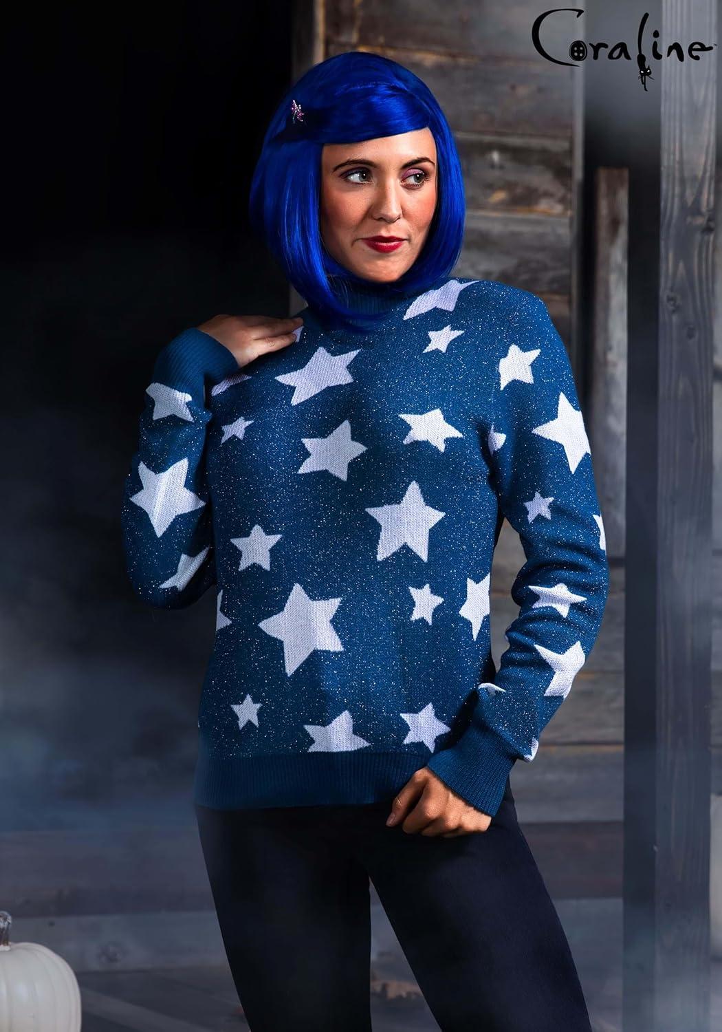 imageCoraline Blue Stars Sweater for Women Adult Coraline Sweater Costume Soft ampamp Warm Crewneck Officially Licensed