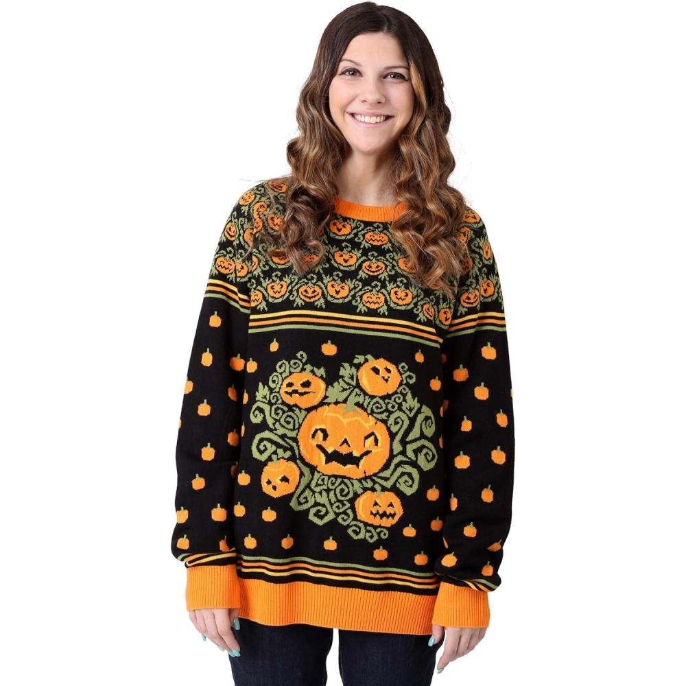imageAdult Pumpkin Patch Halloween Sweater  Knitted Acrylic Design with Pumpkin Graphics  Perfect for Festive WearMulti