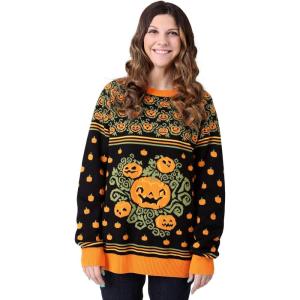 Adult Pumpkin Patch Halloween Sweater – Knitted Acrylic Design with Pumpkin Graphics – Perfect for Festive Wear(Multi)