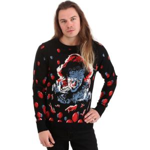 Fun Costumes Adult IT Pennywise Halloween Sweater Unisex, Officially Licensed Evil Clown Pullover Ugly Sweater(Multi-colored)