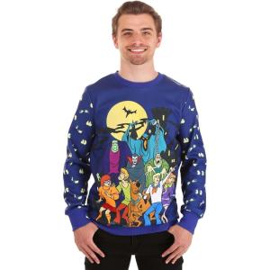Scooby-Doo Glow in the Dark Halloween Sweater for Adults | Scooby Doo Characters Crewneck Sweatshirt(Multi-colored)