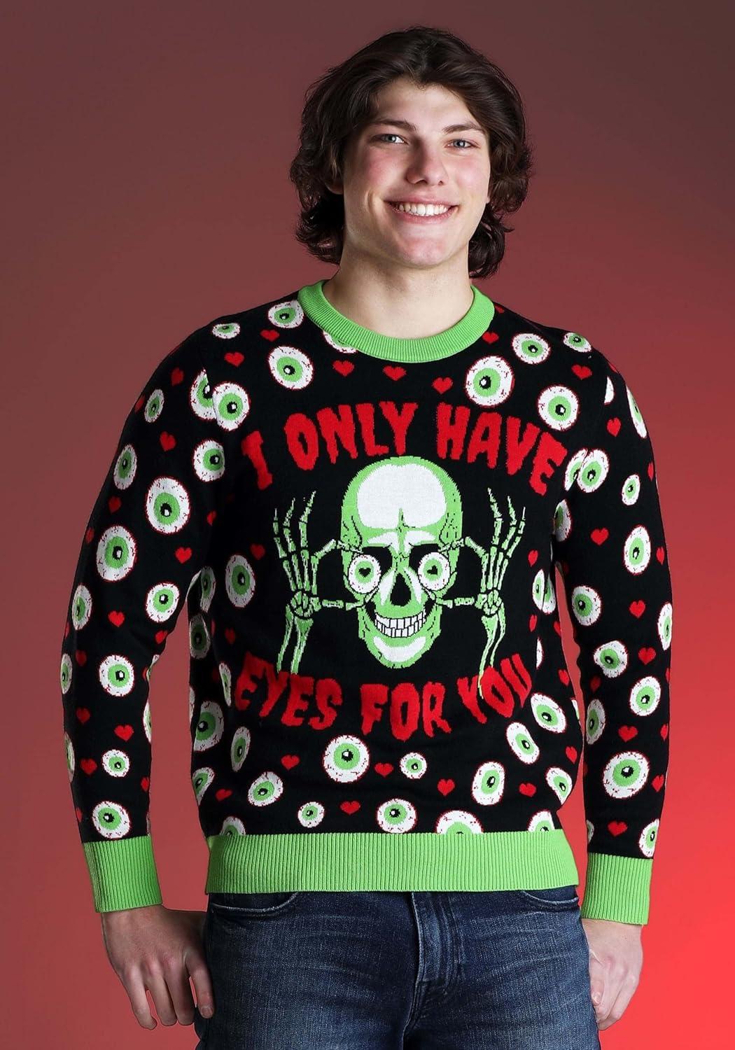 imageEyes for You Valentines Day Ugly Sweater for Adults Knit Crewneck Funny Holiday Sweaters Vday Sweatshirts