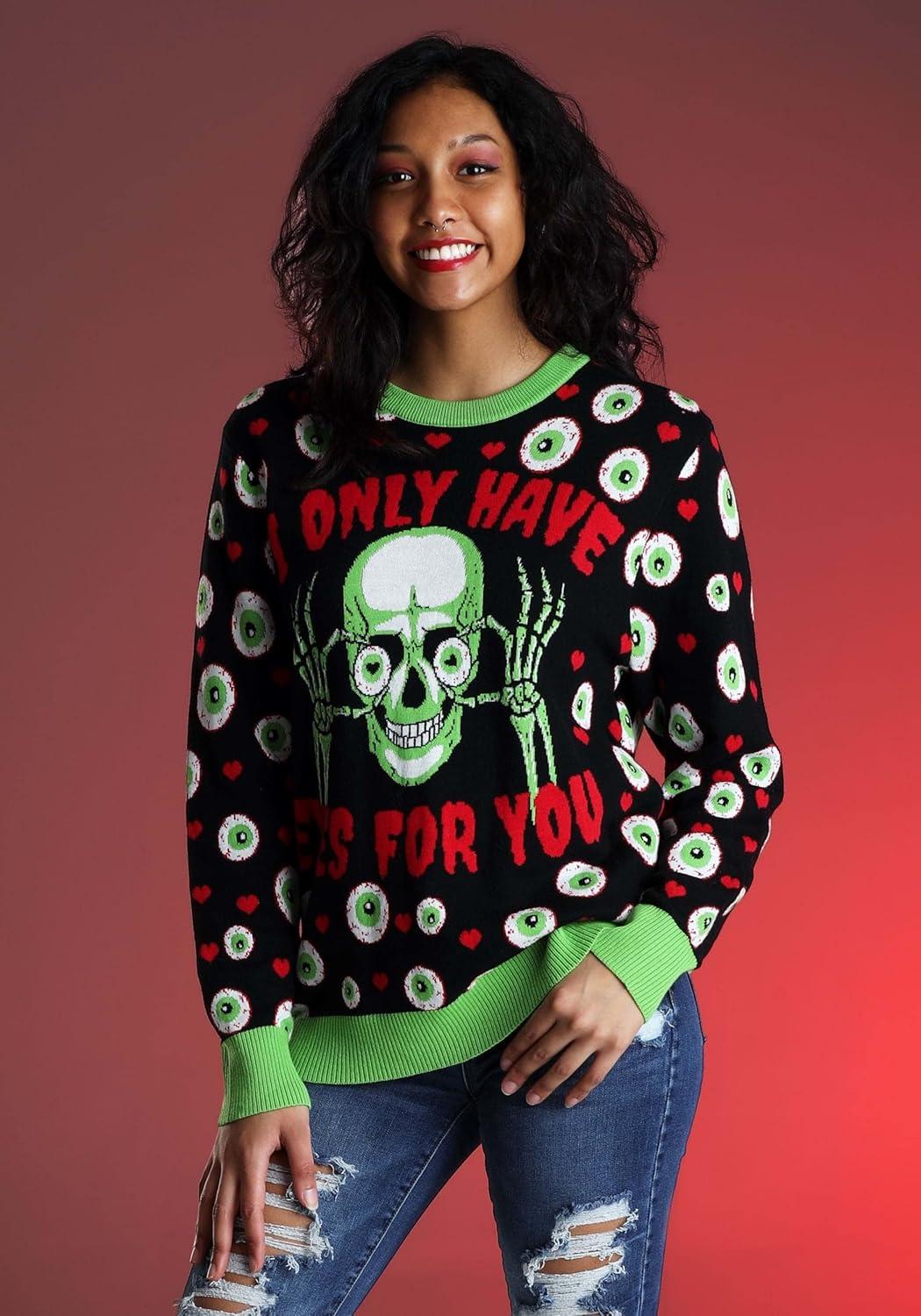imageEyes for You Valentines Day Ugly Sweater for Adults Knit Crewneck Funny Holiday Sweaters Vday Sweatshirts
