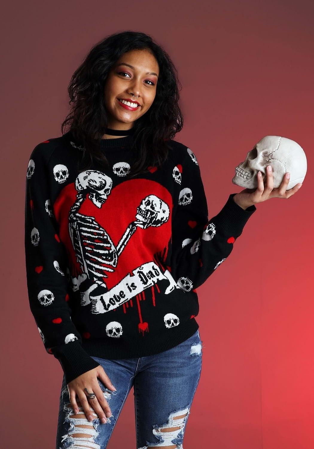imageFun Costumes Love is Dead Valentines Day Sweater for Adults Ugly VDay Sweaters Spooky ampamp Sweet Holiday Crewneck S Black