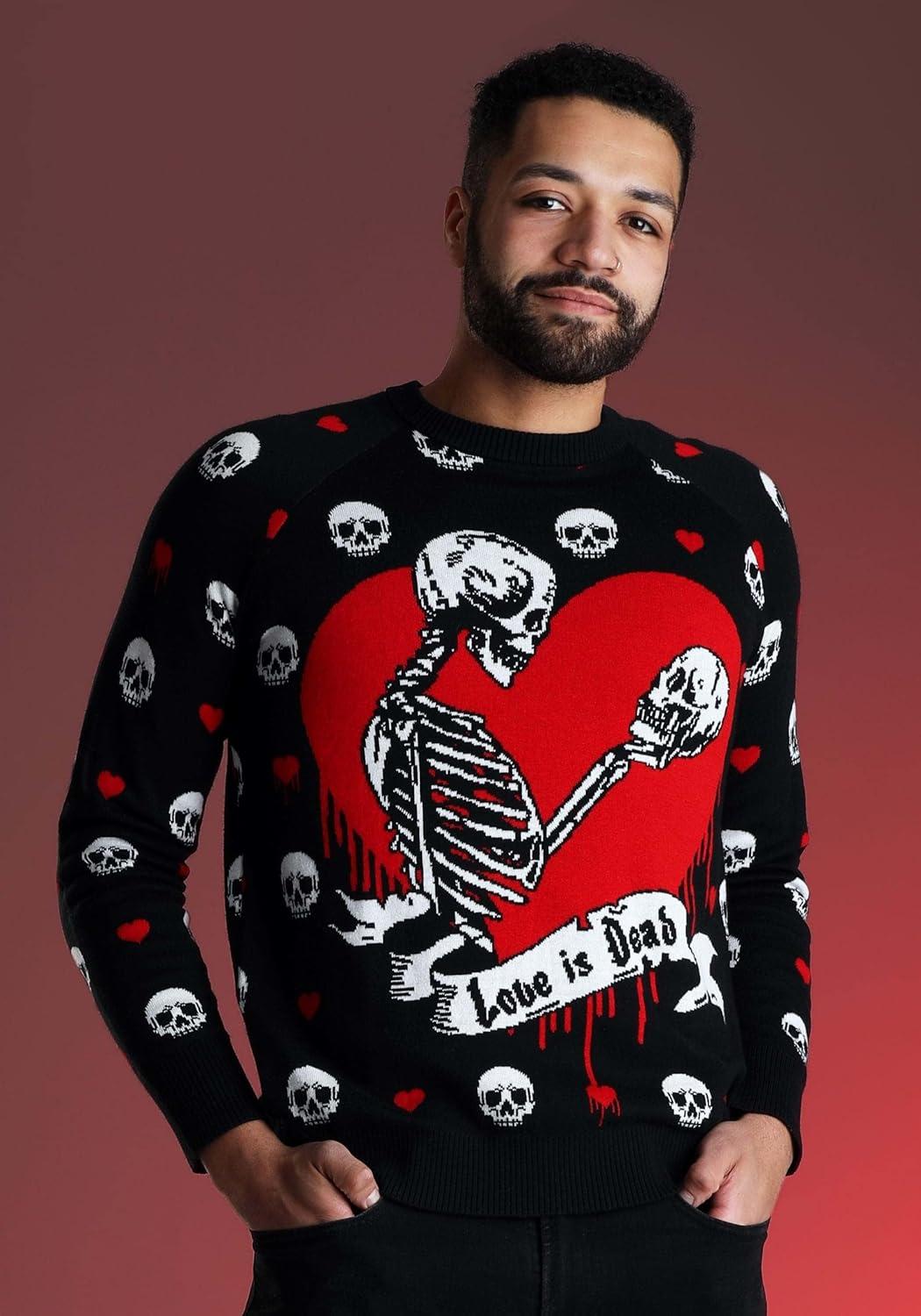 imageFun Costumes Love is Dead Valentines Day Sweater for Adults Ugly VDay Sweaters Spooky ampamp Sweet Holiday Crewneck S Black