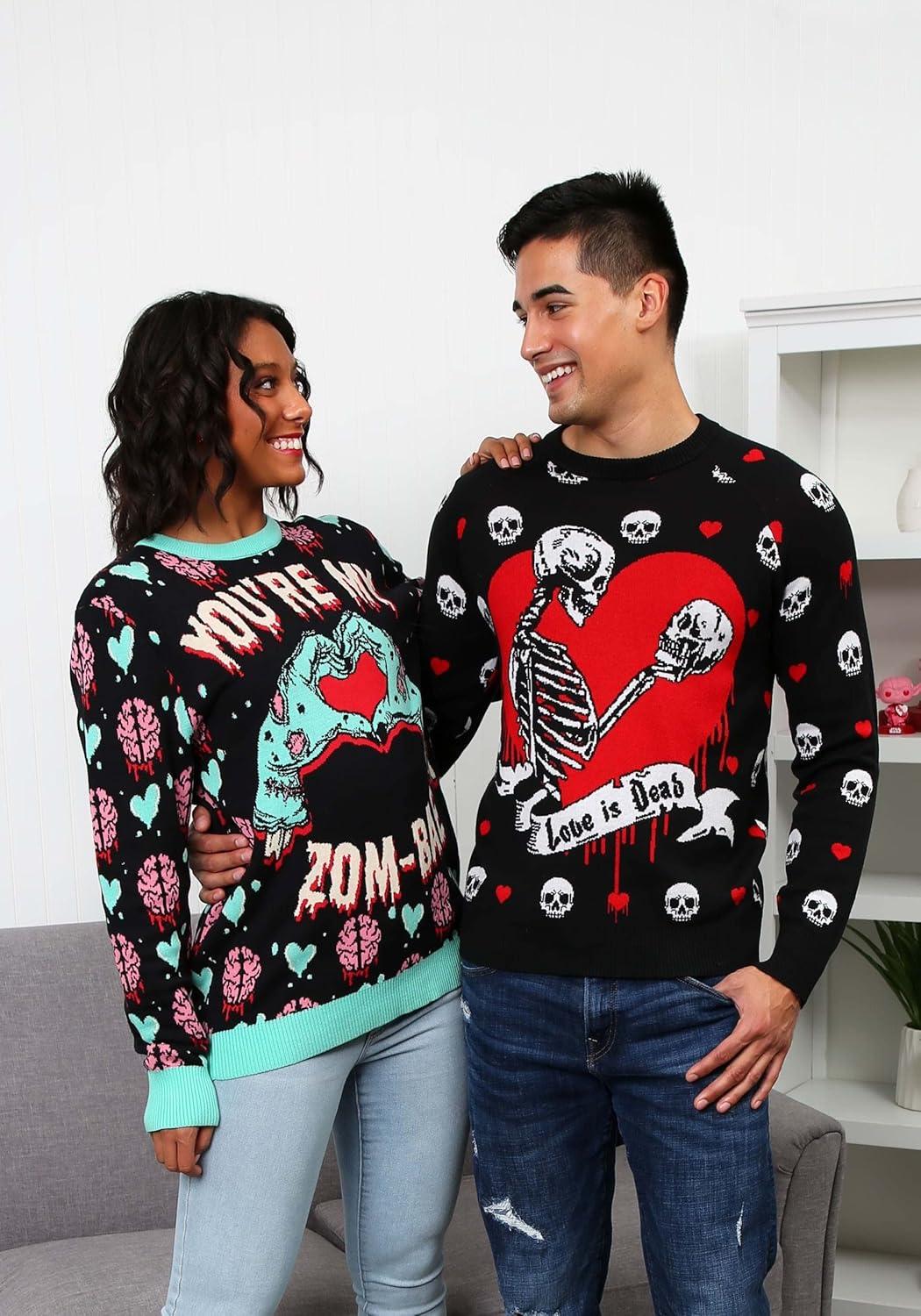 imageFun Costumes Love is Dead Valentines Day Sweater for Adults Ugly VDay Sweaters Spooky ampamp Sweet Holiday Crewneck S Black