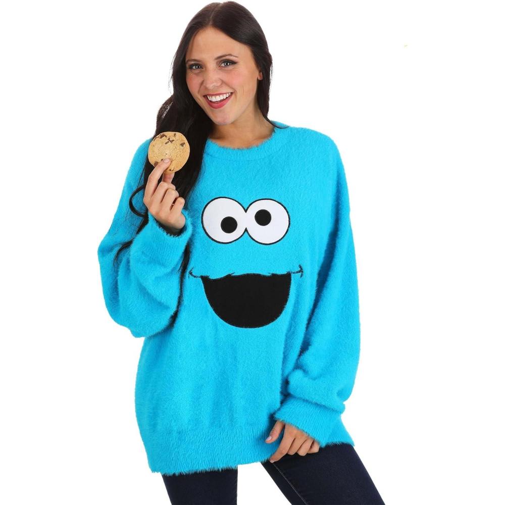 imageSesame Street Cookie Monster Fuzzy Oversized Sweater for Adults  Muppets Pullover Cosplay Clothing ampamp ApparelCookie Monster