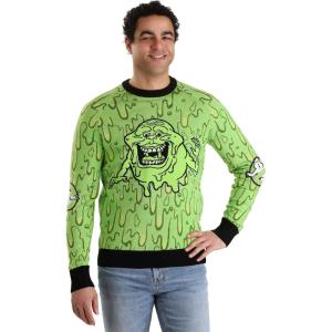 Fun Costumes Ghostbusters Themed Sweaters for Adults – Stay Puft Marshmallow Man, Slimer & Ghostbusters Uniform Sweater(Slimer)