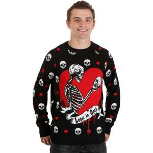 Fun Costumes Love is Dead Valentine’s Day Sweater for Adults | Ugly VDay Sweaters | Spooky & Sweet Holiday Crewneck – S Black