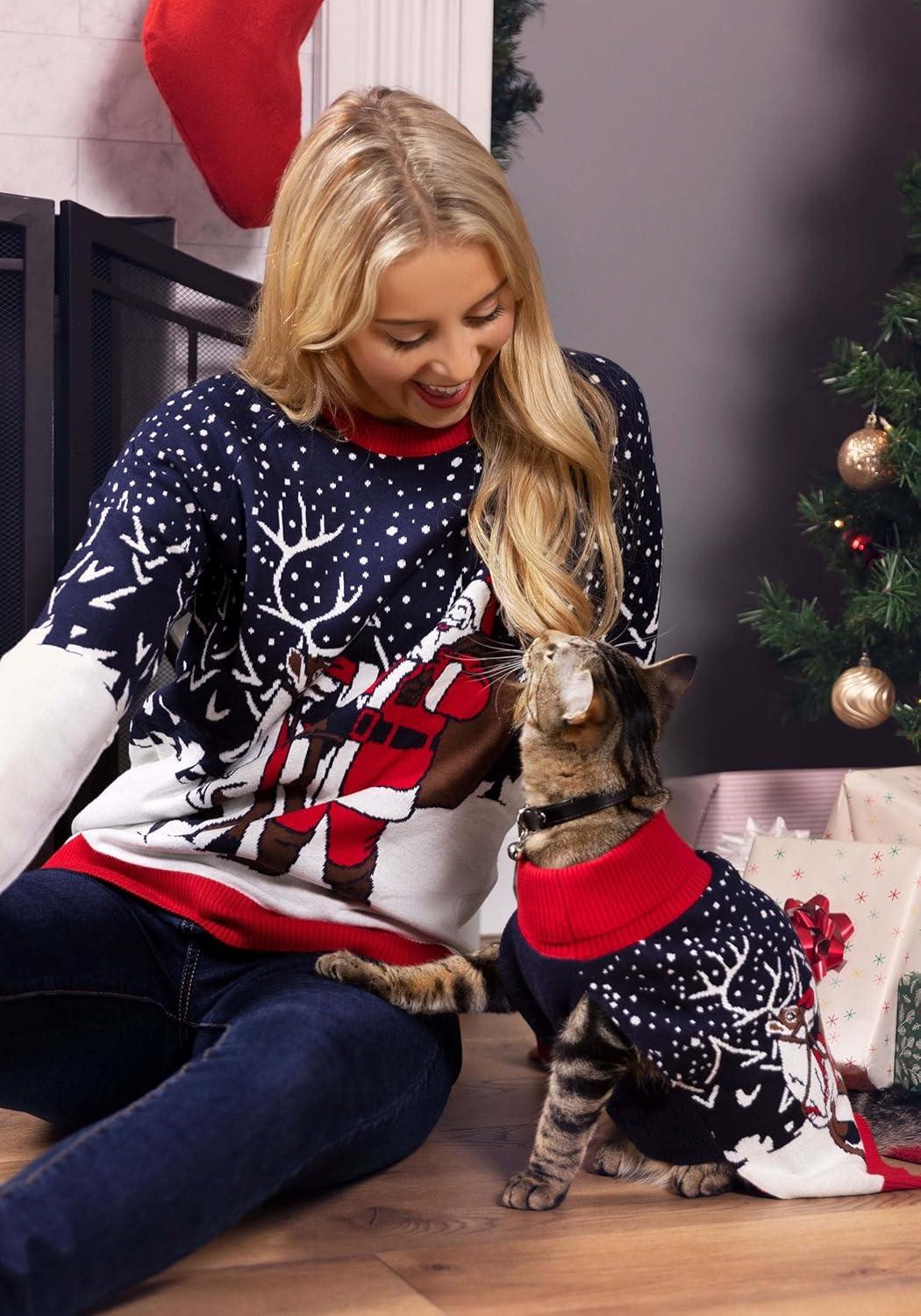 imageFun Costumes Santa and Reindeer Ugly Christmas Sweater for Pets with Knit Graphics Perfect for Dogs and Cats XLXSmall