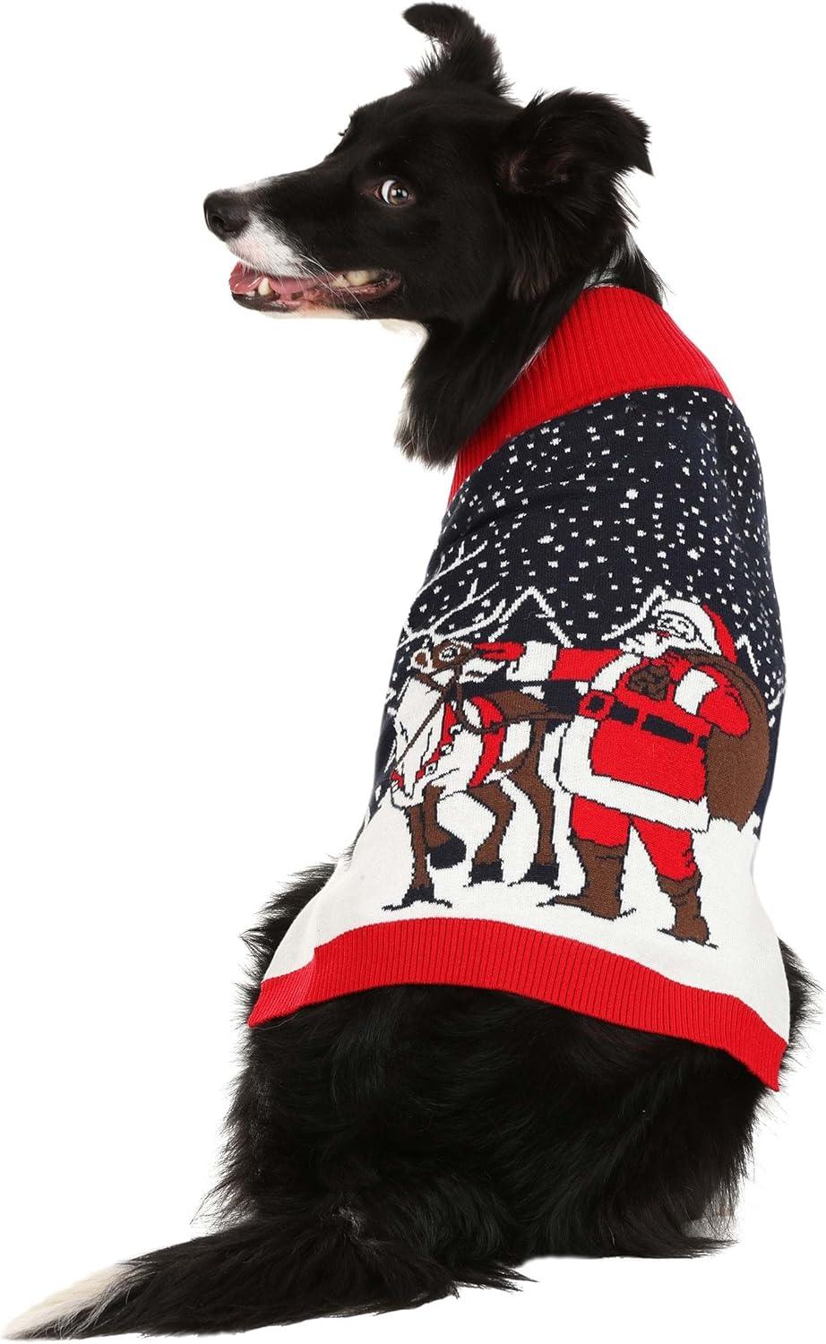 imageFun Costumes Santa and Reindeer Ugly Christmas Sweater for Pets with Knit Graphics Perfect for Dogs and Cats XLXSmall