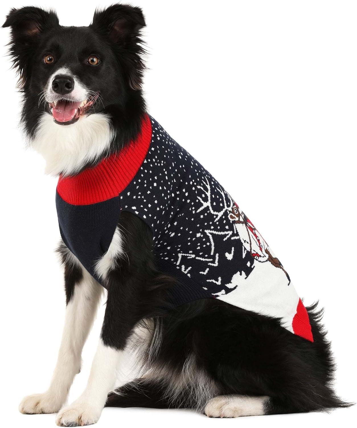 imageFun Costumes Santa and Reindeer Ugly Christmas Sweater for Pets with Knit Graphics Perfect for Dogs and Cats XLXSmall