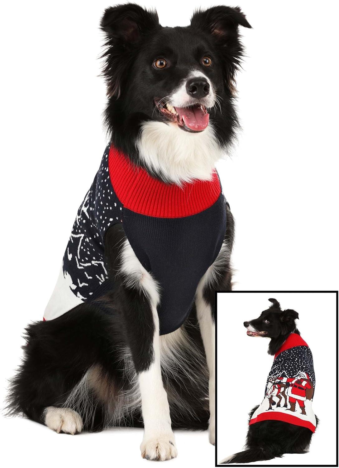 imageFun Costumes Santa and Reindeer Ugly Christmas Sweater for Pets with Knit Graphics Perfect for Dogs and Cats XLXSmall