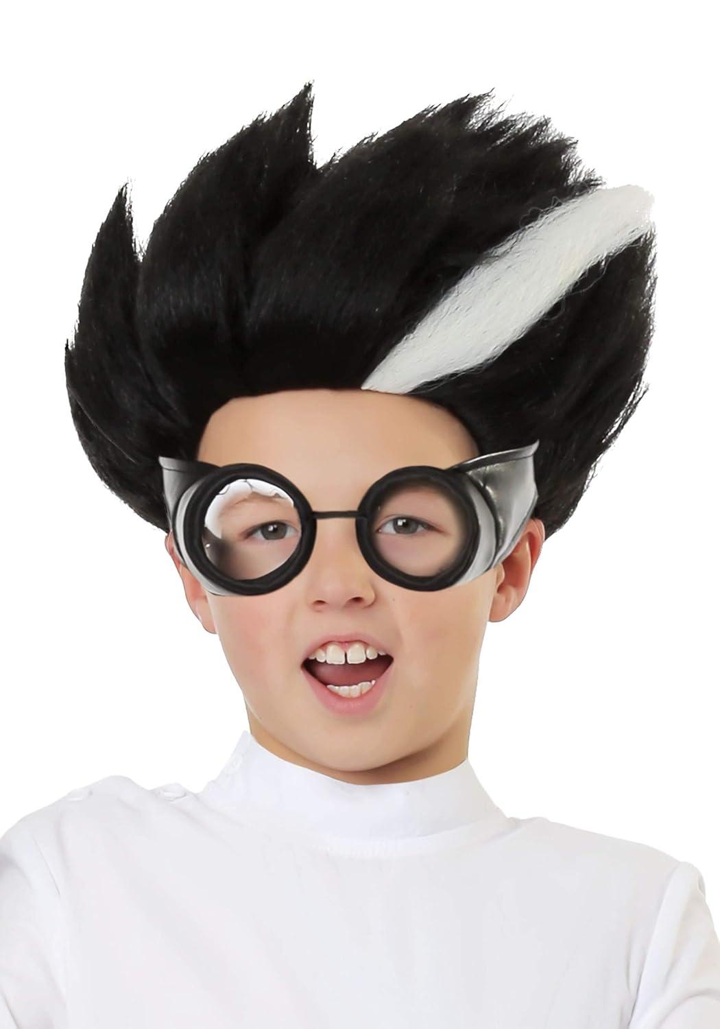 imageFun Costumes Childs Mad Scientist Wig Spiky Black Hairstyle with White Streak Mesh Interior Halloween Accessories