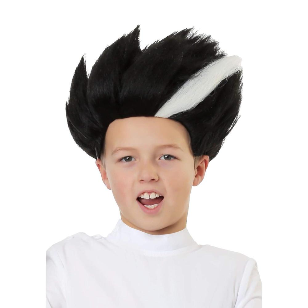 imageFun Costumes Childs Mad Scientist Wig  Spiky Black Hairstyle with White Streak  Mesh Interior  Halloween Accessories