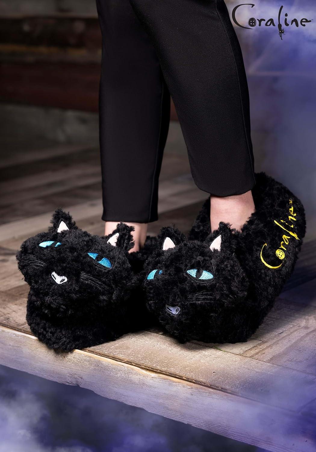 imageCoraline Cat Adult Slippers Polyester Embroidered Details Foam Soles AntiSlip Grips Officially Licensed