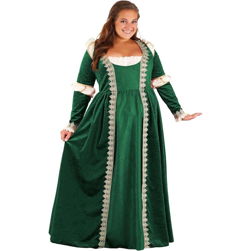 imageWomens Plus Size Emerald Maiden Costume Green Medieval Halloween Dress Polyester Velvet and Brocade