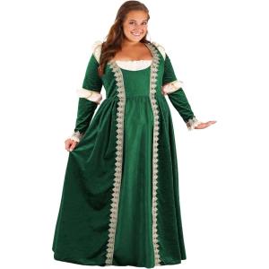 Women’s Plus Size Emerald Maiden Costume | Green Medieval Halloween Dress, Polyester Velvet and Brocade