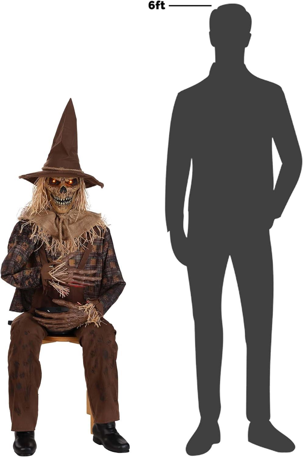 imageFun Costumes 48FT Swiping Scully Seated Scarecrow Animatronic  Animated Halloween Decoration with Lights Sound Candy Bowl and Motion Sensor