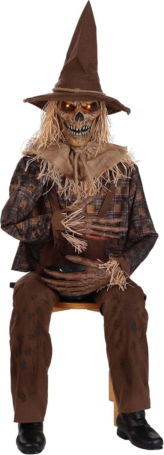 imageFun Costumes 48FT Swiping Scully Seated Scarecrow Animatronic  Animated Halloween Decoration with Lights Sound Candy Bowl and Motion Sensor
