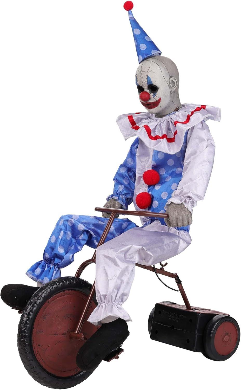 imageFun Costumes Tricycle Doll Clown Animatronic Halloween Decoration Creepy Boy on Bike with Lights and Music Indoor Outdoor