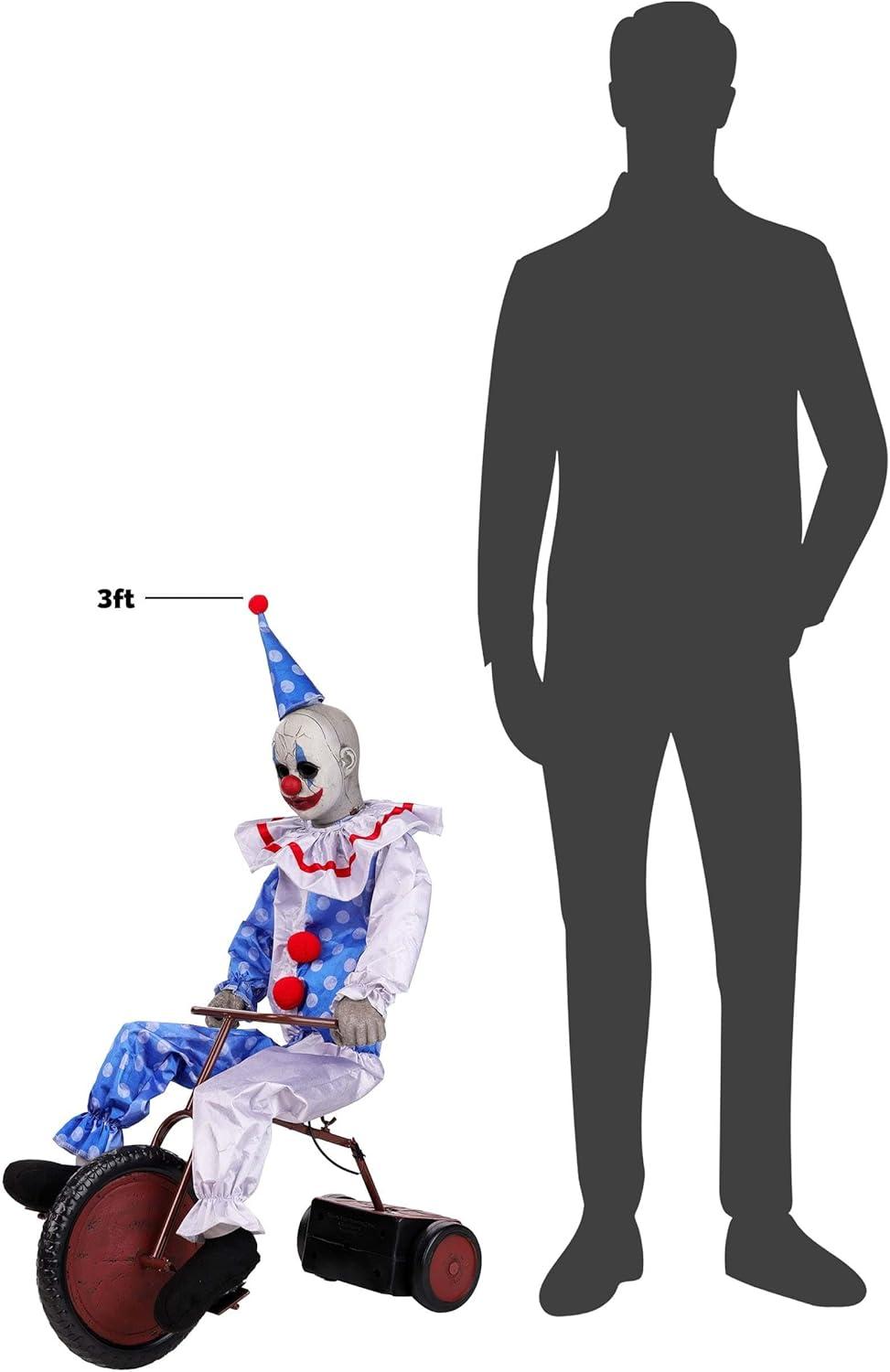 imageFun Costumes Tricycle Doll Clown Animatronic Halloween Decoration Creepy Boy on Bike with Lights and Music Indoor Outdoor