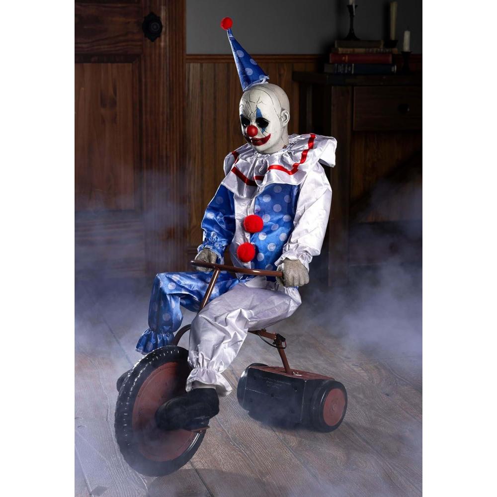imageFun Costumes Tricycle Doll Clown Animatronic Halloween Decoration Creepy Boy on Bike with Lights and Music Indoor Outdoor