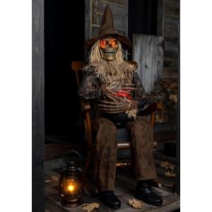 Fun Costumes 4.8FT Swiping Scully Seated Scarecrow Animatronic | Animated Halloween Decoration with Lights, Sound, Candy Bowl and Motion Sensor