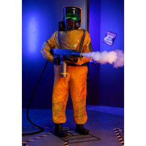 Fun Costumes Alien Clean Up Animatronic | Animated Hazmat Halloween Decoration with Lights, Sound, Motion Sensor and Fog Capability