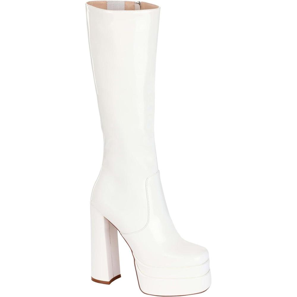 imageFun Costumes GoGo Boots for Women Platform Knee High Boots Chunky Heels Mid Calf Go Go Boots Size 7White