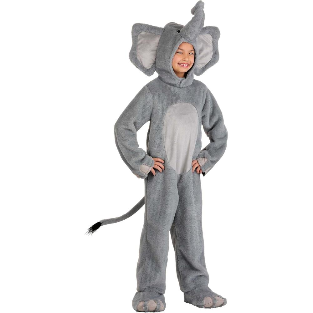 imageKids Adorable Elephant Costume Children Jungle Animal Jumpsuit with Hood Shoe Covers for Dress Up Halloween
