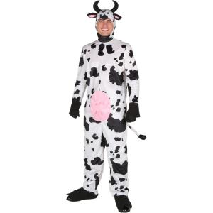 Adult Plus Size Deluxe Cow Costume – Velour Jumpsuit with Hood and Shoe Covers