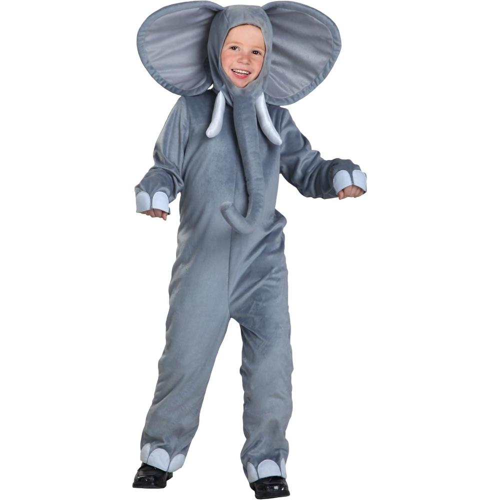 imageElephant Toddler Costume  Jumpsuit with Faux Fur Tail Headpiece with Trunk Ears and Tusks