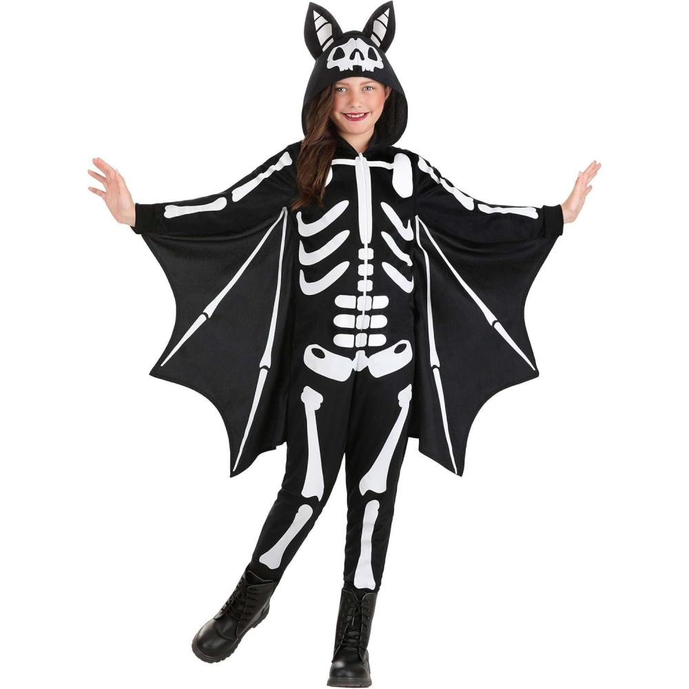 imageKids Flying Skeleton Bat Costume with Attached Hood and Wings  Halloween Jumpsuit for Boys and Girls  Dress Up Fun