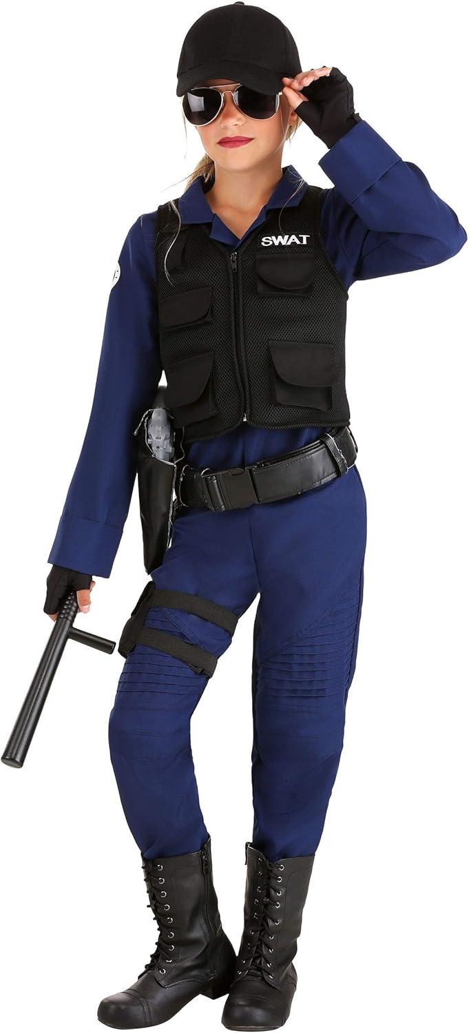 imageSWAT Team Girl Costume Jumpsuit Vest Hat Holster Gloves