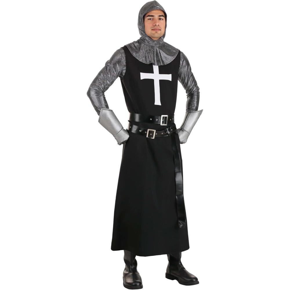 imageDark Crusader Costume for Men  Metallic Mesh Shirt Robe Hood Belts and Gloves