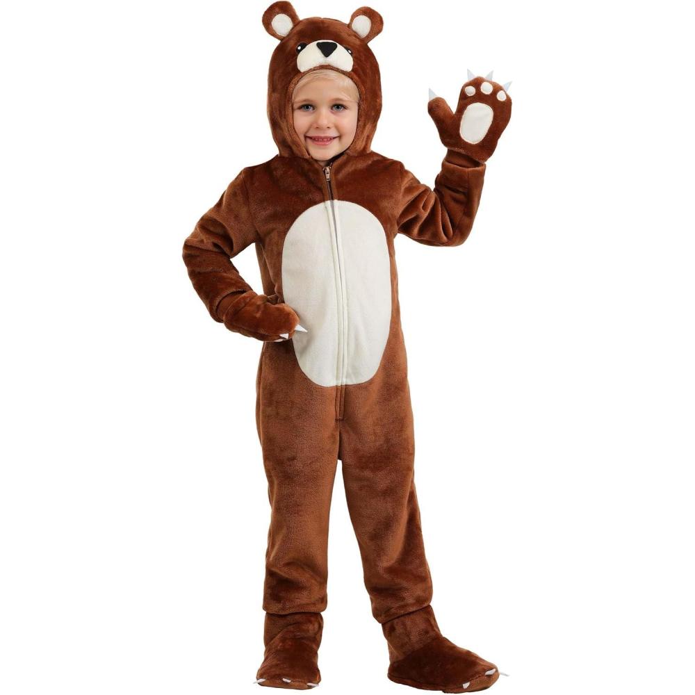 imageToddler Wild Teddy Bear Costume  Hooded Animal Jumpsuit with Paw Mitts and Shoe Covers for Halloween Dress Up